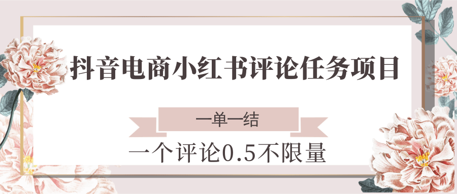 抖音电商小红书评论任务项目，一个评论0.5，一单一结 不限量-优优云网创