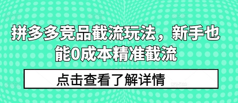 拼多多竞品截流玩法，新手也能0成本精准截流-优优云网创
