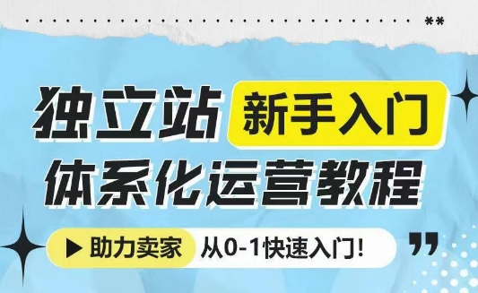 独立站新手入门体系化运营教程，助力独立站卖家从0-1快速入门!-优优云网创