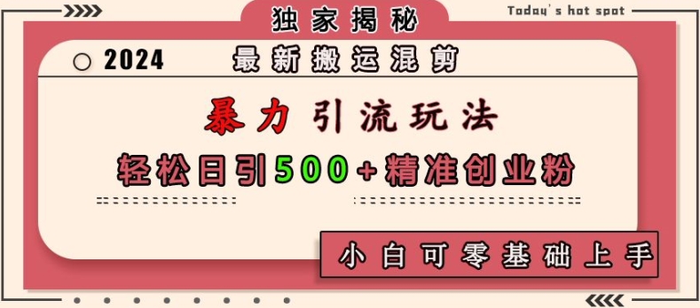 最新搬运混剪暴力引流玩法，轻松日引500+精准创业粉，小白可零基础上手-优优云网创