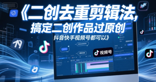 短视频二创去重剪辑法，搞定二创作品过原创，抖音快手视频号都可以-优优云网创