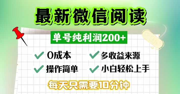 微信阅读最新玩法，每天十分钟，单号一天200+，简单0零成本，当日提现-优优云网创
