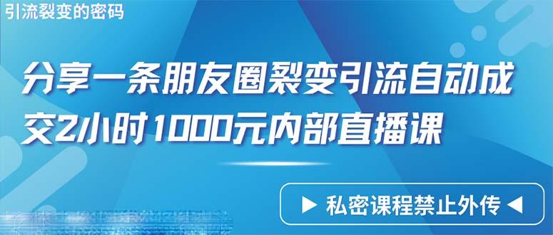 (9850期)仅靠分享一条朋友圈裂变引流自动成交2小时1000内部直播课程-优优云网创