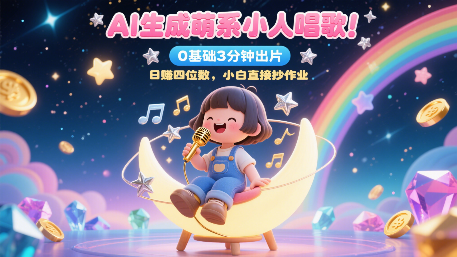 AI生成萌系小人唱歌！0基础3分钟出片，28个作品涨粉9万，日赚四位数，小白直接抄作业-优优云网创