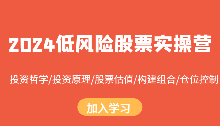 2024低风险股票实操营：投资哲学/投资原理/股票估值/构建组合/仓位控制-优优云网创