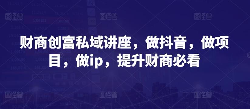 财商创富私域讲座，做抖音，做项目，做ip，提升财商必看-优优云网创