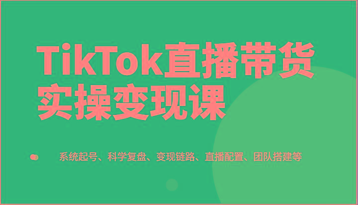 TikTok直播带货实操变现课：系统起号、科学复盘、变现链路、直播配置、团队搭建等-优优云网创