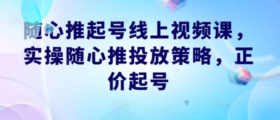 随心推起号线上视频课，实操随心推投放策略，正价起号-优优云网创