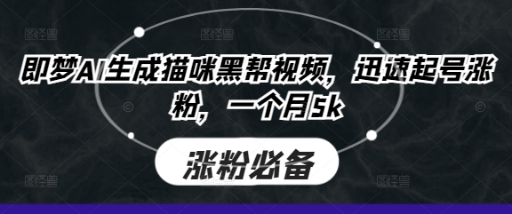 即梦AI生成猫咪黑帮视频，迅速起号涨粉，一个月5k-优优云网创