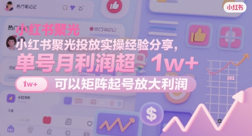 小红书聚光投放实操经验分享，单号月利润超1w+，可以矩阵起号放大利润-优优云网创