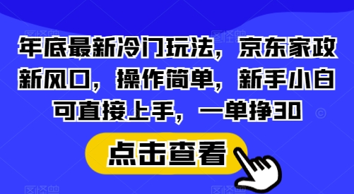 年底最新冷门玩法，京东家政新风口，操作简单，新手小白可直接上手，一单挣30【揭秘】-优优云网创