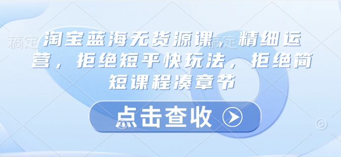 淘宝蓝海无货源课，精细运营，拒绝短平快玩法，拒绝简短课程凑章节-优优云网创