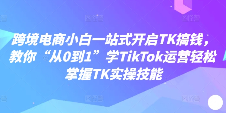 跨境电商小白一站式开启TK搞钱，教你“从0到1”学TikTok运营轻松掌握TK实操技能-优优云网创