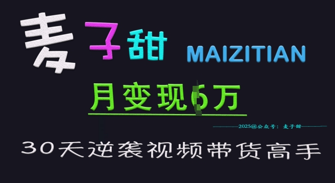 麦子甜30天逆袭视频带货高手，单月变现6W加特训营-优优云网创