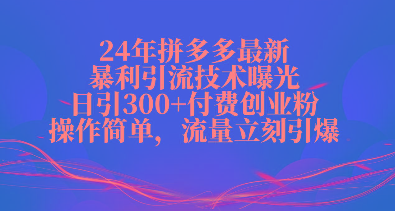 24年拼多多最新暴利引流技术曝光，日引300+付费创业粉，操作简单，流量…-优优云网创
