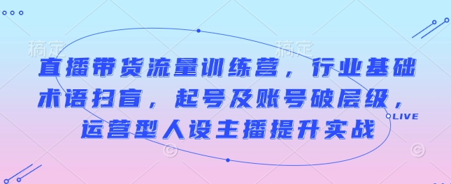 直播带货流量训练营，行业基础术语扫盲，起号及账号破层级，运营型人设主播提升实战-优优云网创