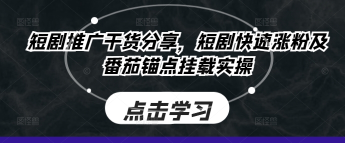 短剧推广干货分享，短剧快速涨粉及番茄锚点挂载实操-优优云网创