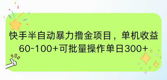 （15009期）快手半自动暴力撸金项目，单机收益60-100+可批量操作单日300+-优优云网创