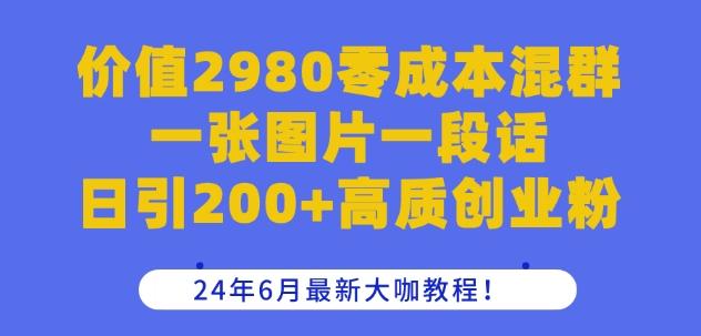 价值2980零成本混群一张图片一段话日引200+高质创业粉，24年6月最新大咖教程【揭秘】-优优云网创