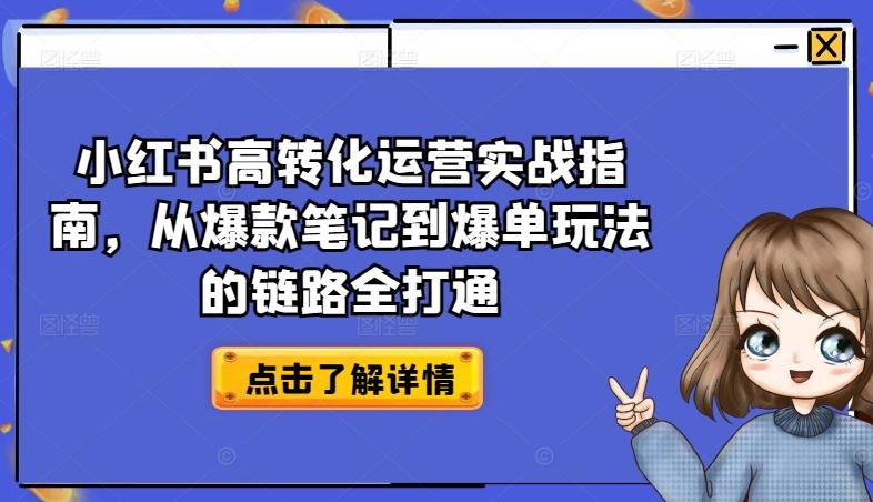 小红书高转化运营实战指南，从爆款笔记到爆单玩法的链路全打通-优优云网创