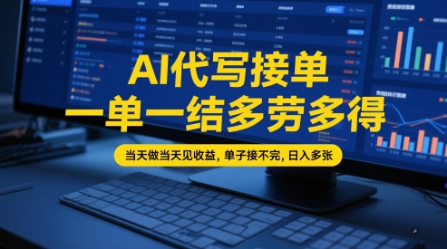 AI代写接单，一单一结多劳多得，当天做当天见收益，单子接不完，日入多张【全网最全实操课程】-优优云网创
