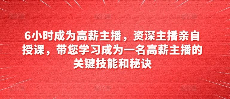 6小时成为高薪主播，资深主播亲自授课，带您学习成为一名高薪主播的关键技能和秘诀-优优云网创