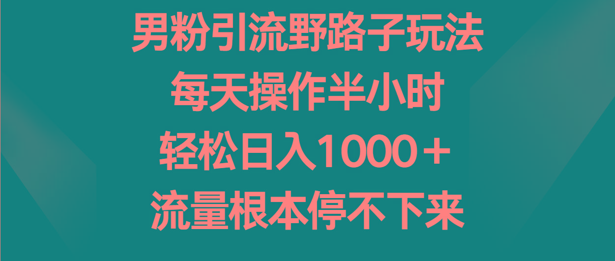 男粉引流野路子玩法，每天操作半小时轻松日入1000＋，流量根本停不下来-优优云网创