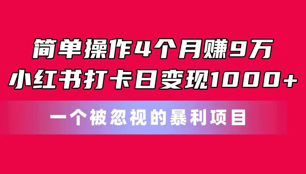 简单操作4个月赚9万！小红书打卡日变现1000+！一个被忽视的暴力项目-优优云网创