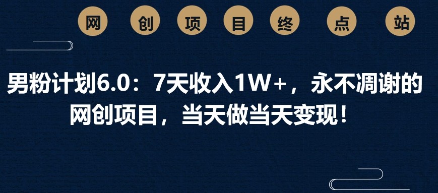 男粉计划6.0：7天收入1W+，永不凋谢的网创项目，当天做当天变现！-优优云网创