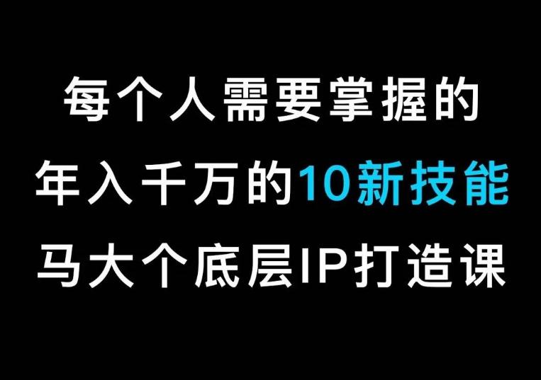 马大个的IP底层逻辑课，​每个人需要掌握的年入千万的10新技能，约会底层IP打造方法！-优优云网创