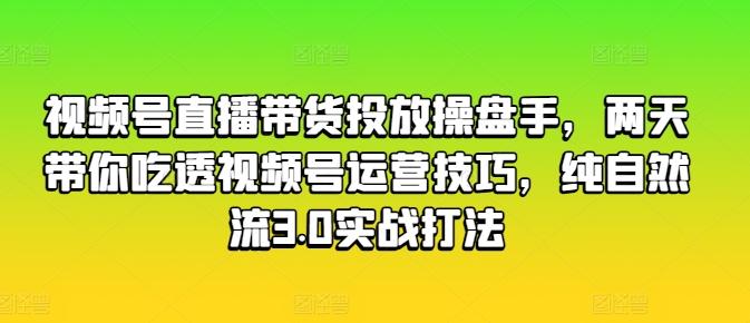 视频号直播带货投放操盘手，两天带你吃透视频号运营技巧，纯自然流3.0实战打法-优优云网创