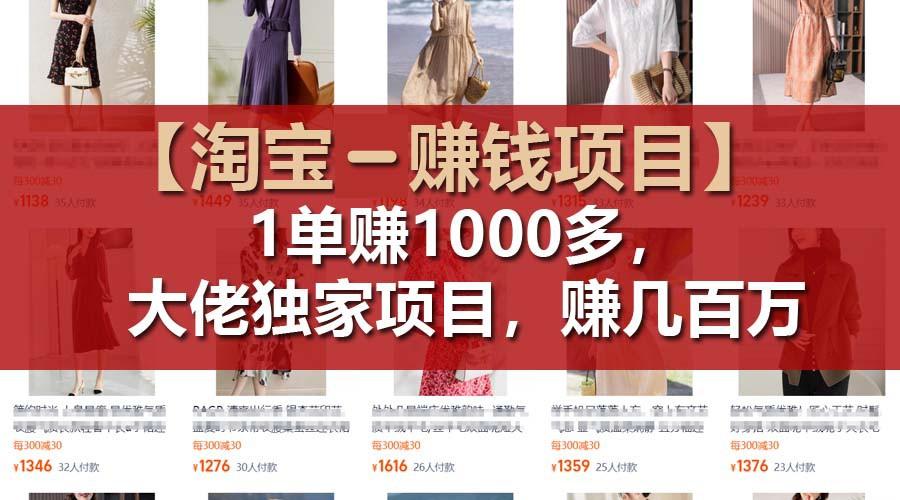 【淘宝赚钱项目】1单可赚1000多，大佬独家项目，年赚几百万-优优云网创