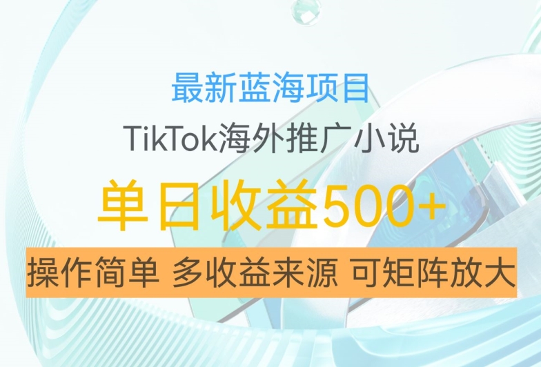 最新蓝海项目，利用tiktok海外推广小说赚钱佣金，简单易学，日入500+，可矩阵放大【揭秘】-优优云网创