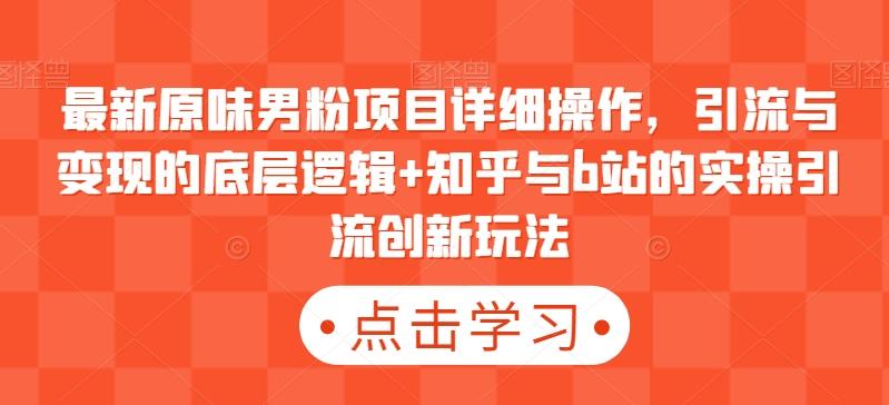 最新原味男粉项目详细操作，引流与变现的底层逻辑+知乎与b站的实操引流创新玩法-优优云网创