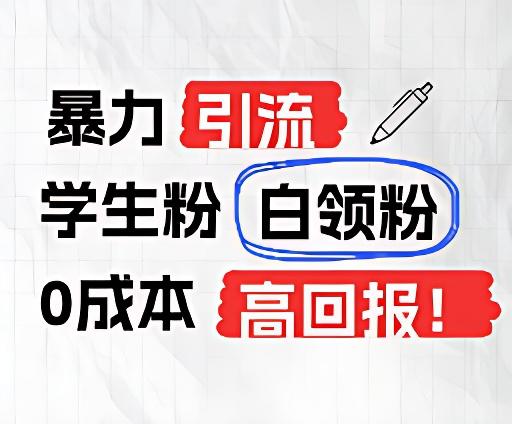 暴力引流学生粉白领粉，吊打以往垃圾玩法，0成本，高回报-优优云网创