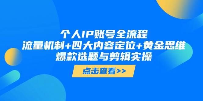 个人IP账号全流程：流量机制+四大内容定位+黄金思维, 爆款选题与剪辑实操-优优云网创