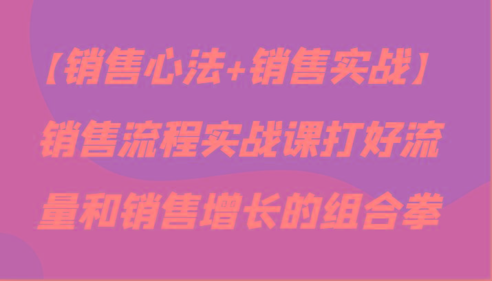 【销售心法+销售实战】销售流程实战课打好流量和销售增长的组合拳-优优云网创