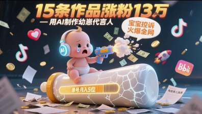 用AI制作幼崽代言人，宝宝的控诉火爆全网，15条作品涨粉13W，单号月入5位数实操教程-优优云网创