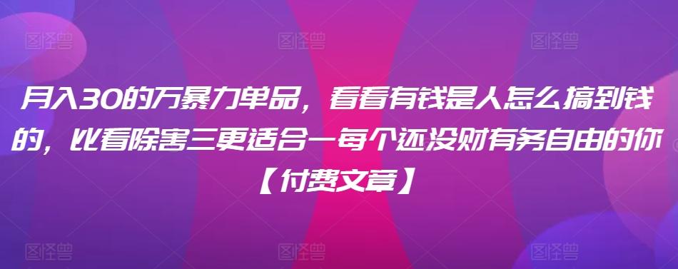 ​月入30‮的万‬暴力单品，​‮看看‬有钱‮是人‬怎么搞到钱的，比看除‮害三‬更适合‮一每‬个还没‮财有‬务自由的你【付费文章】-优优云网创