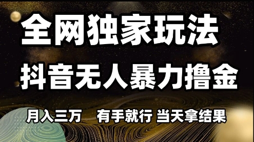 全网独家玩法抖音无人暴力撸金，月入3W，有手就行，当天拿结果【揭秘】-优优云网创