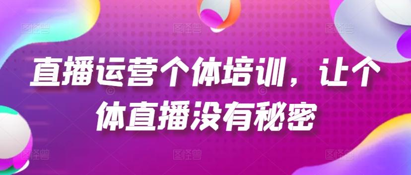 直播运营个体培训，让个体直播没有秘密，起号、货源、单品打爆、投流等玩法-优优云网创