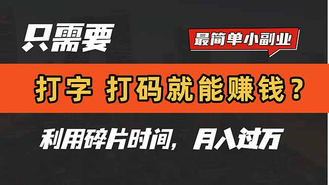 只需要打字，打码，就能赚钱？简单的赚钱小副业，利用碎片时间，月入过万-优优云网创