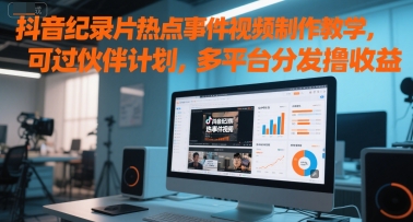 抖音纪录片热点事件视频制作教学，可过伙伴计划，多平台分发撸收益-优优云网创