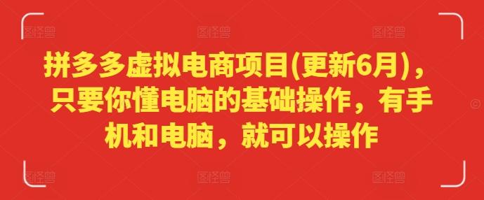 拼多多虚拟电商项目(更新6月)，只要你懂电脑的基础操作，有手机和电脑，就可以操作-优优云网创