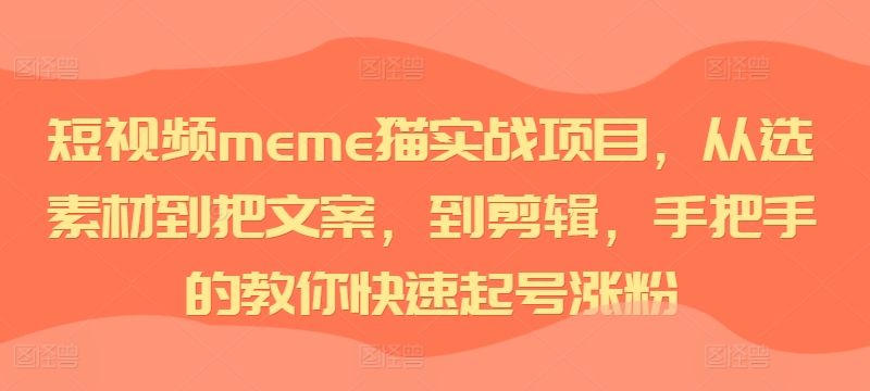 短视频meme猫实战项目，从选素材到把文案，到剪辑，手把手的教你快速起号涨粉-优优云网创