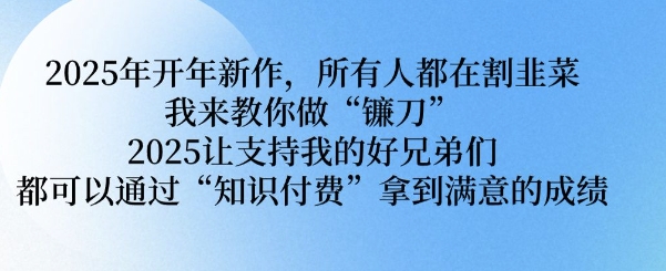 2025年开年新作，所有人都在割韭菜，我来教你做“镰刀” 2025让支持我的好兄弟们都可以通过“知识付费”拿到满意的成绩【揭秘】-优优云网创