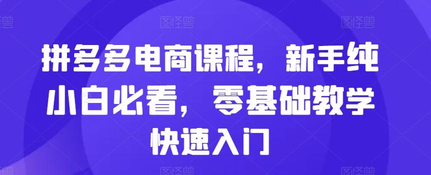 拼多多电商课程，新手纯小白必看，零基础教学快速入门-优优云网创