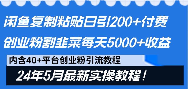 闲鱼复制粘贴日引200+付费创业粉，24年5月最新方法！割韭菜日稳定5000+收益-优优云网创