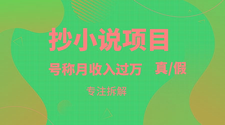 抄小说项目，号称月入过万，到底是否真实，能不能做，详细拆解-优优云网创