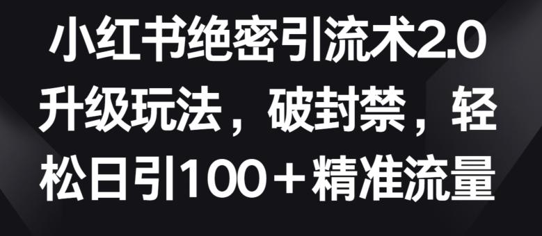小红书绝密引流术2.0升级玩法，破封禁，轻松日引100+精准流量【揭秘】-优优云网创